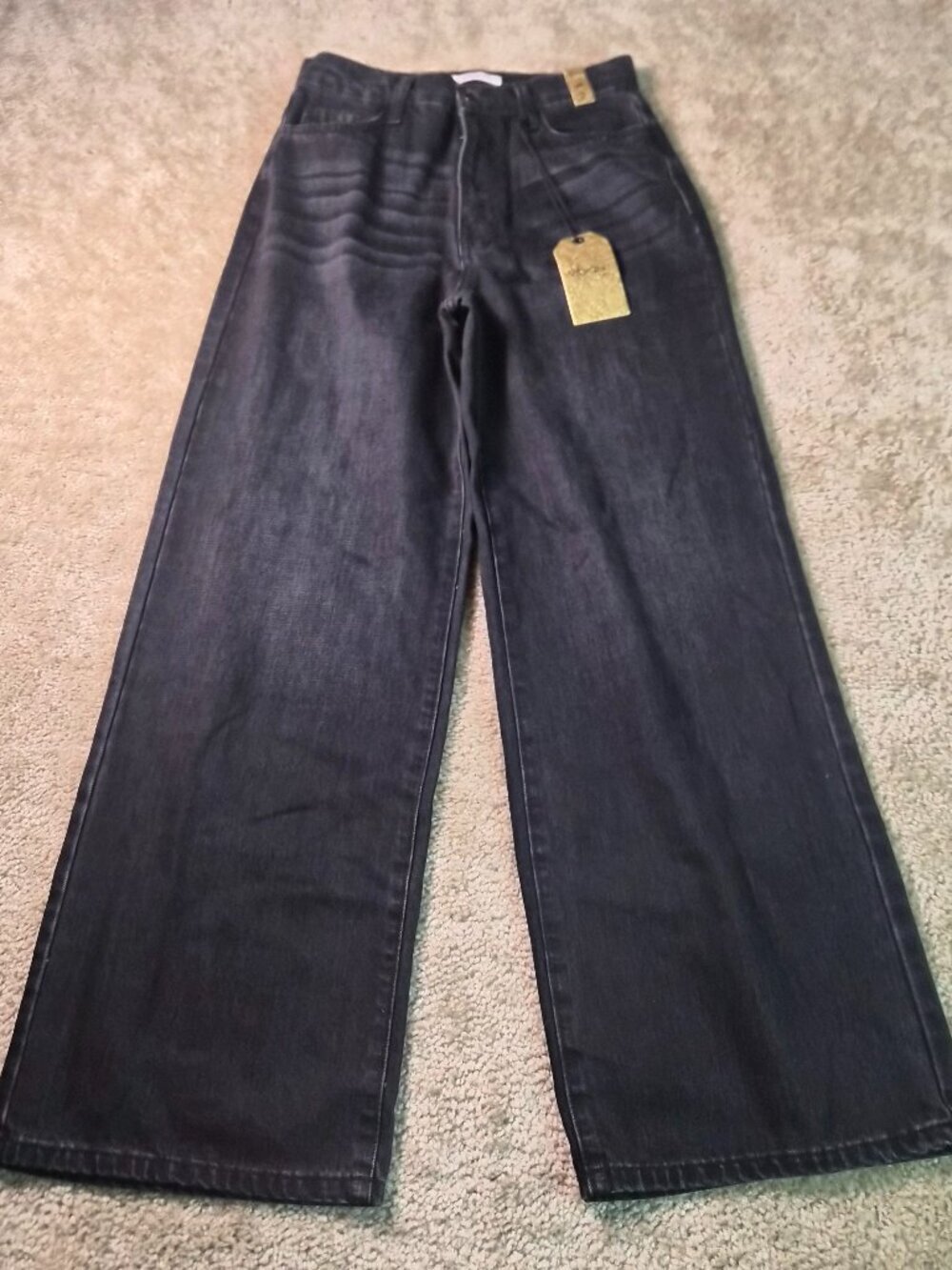 Vibrant MIU Jeans Wide Leg Womens Juniors Size 7 27 Black Boho Baggy NWT F829
